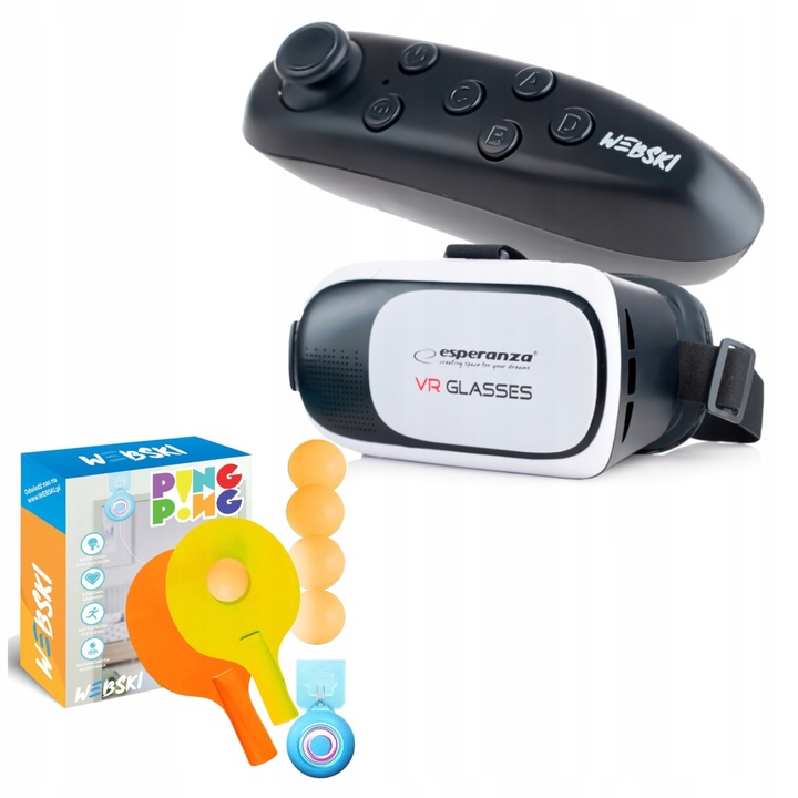 Ochelari VR 3D Webski, cu gamepad si set de ping pong, 175x85mm