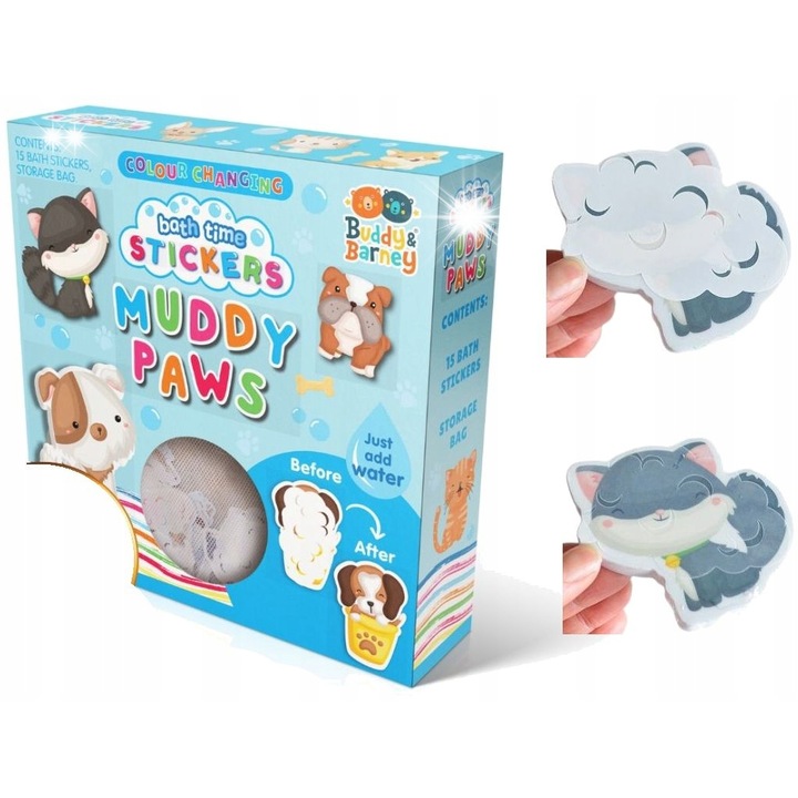 15 db színes fürdőmatrica készlet, Barney & Buddy, állatok, 7-8 cm, háló 23x27 cm