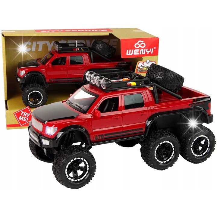 LEAN Toys terepjáró autó, 1:16, piros, 25x14x12cm, hangokkal és fényekkel