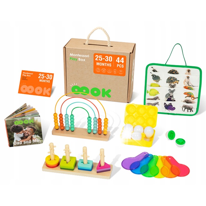 Cutie Educationala Montessori 7 in 1, Tooky Toy, 6 jocuri, pentru copii 25-30 luni, multicolor