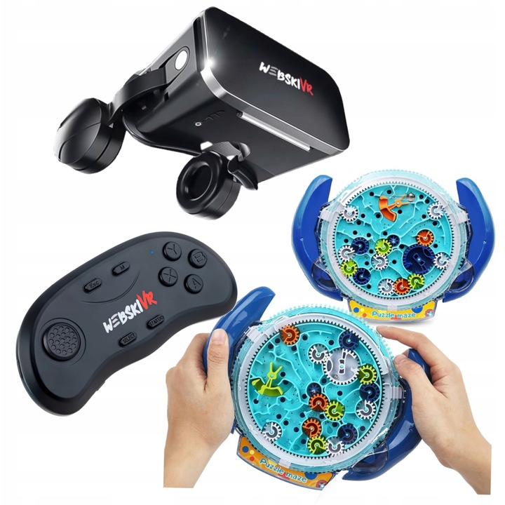 Set ochelari VR, gamepad si joc labirint , Webski, 175x80mm, filtrare lumina albastra, ergonomici