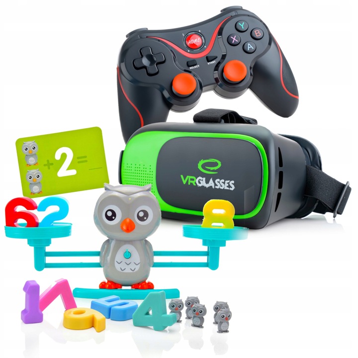 Set Ochelari VR 3D 360° cu Gamepad si Waga Sala Sowa Matematica, 33x16,5x9,5cm, Multicolor