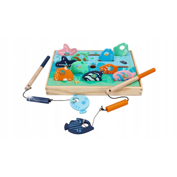 Mágneses fajáték, Adam Toys, 12 színes állat, 2 horgászbot,