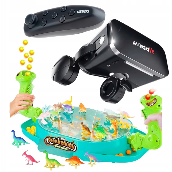 Ochelari VR, Webski, set cu gamepad si joc de dexteritate Dino, 175x80mm, filtr de lumina albastra