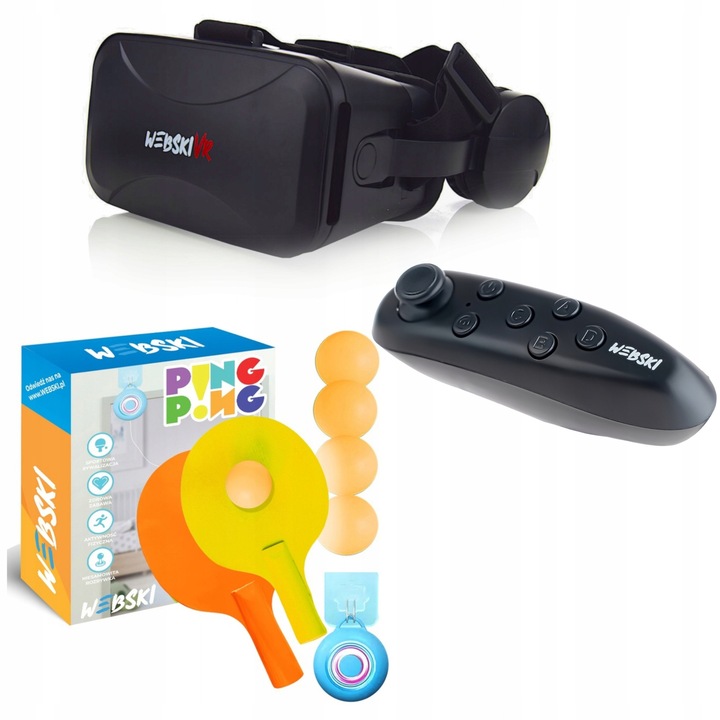 Set ochelari VR, Webski, 3D, 175x80mm, cu gamepad si joc ping pong