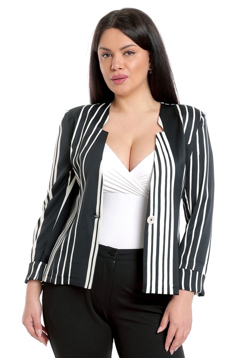 Sacou elegant dama, Dress to Impress, cu dungi, alb/negru, 40 EU