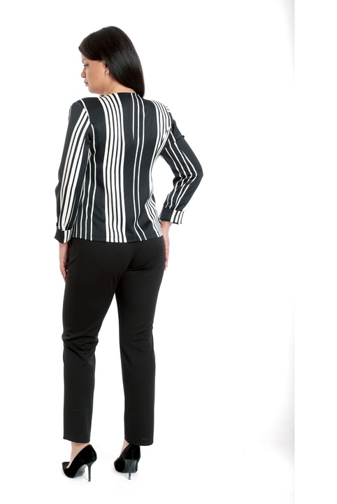 Sacou elegant dama, Dress to Impress, cu dungi, alb/negru, 40 EU