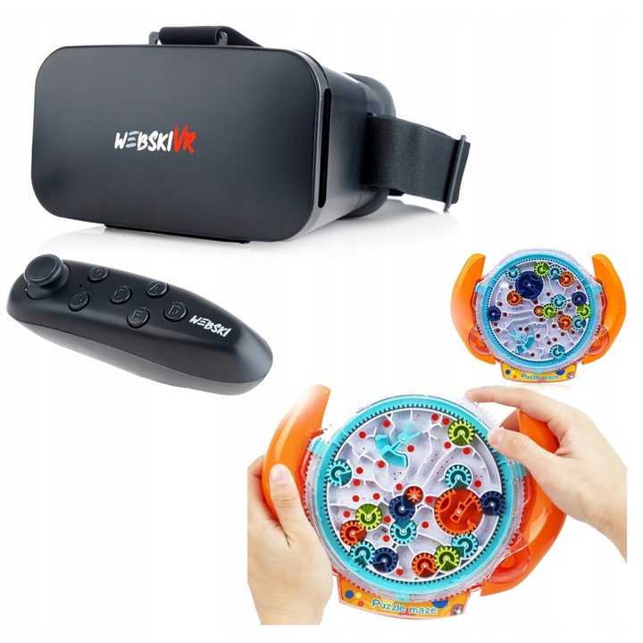 Ochelari VR Webski V6 Premium, set cu gamepad Bluetooth si casti, 80mm x 160mm