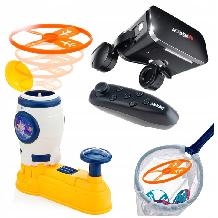 Ochelari VR, Webski, set cu gamepad si lansator de discuri, 175x80mm, filtrare lumina albastra, ergonomici