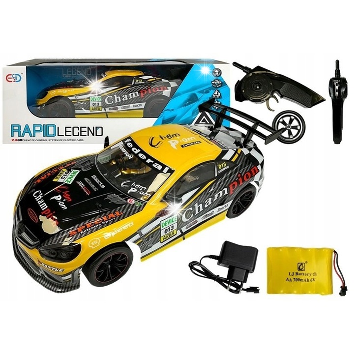 Masina Zonalmente Controlata Sportiva LEAN Toys, 2.4GHz, 44x19x15cm, galben, set complet