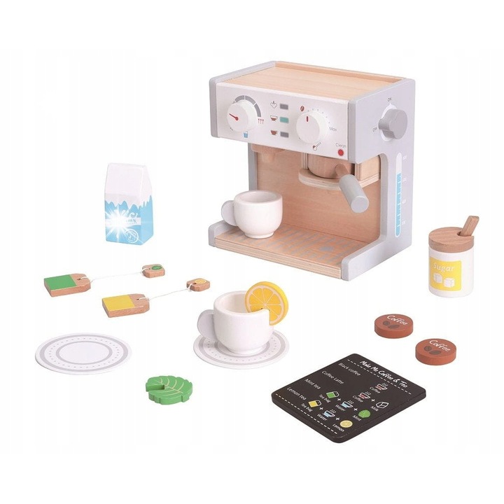 Lelin fa kávé- és teafőző szett kiegészítőkkel, szürke-fehér, 18x12,5x17cm