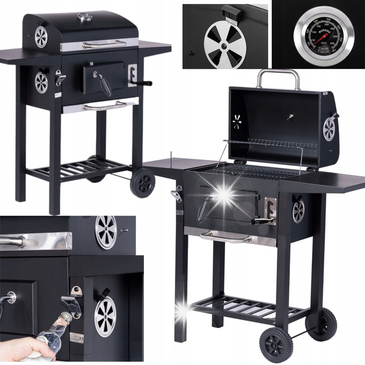 Градинско барбекю, Landgraf, голямо, с 2 скари, термометър, 108x52x96см, черно