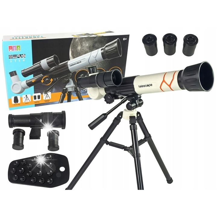 Telescop educational LEAN Toys, 65mm, set cu stativ si accesorii, 540mm, multicolor