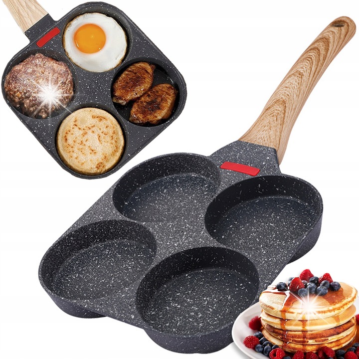 Palacsinta- és tojássütő serpenyő, LOGIT, 24cm, szürke fehér pöttyökkel, fa fogantyúk, szettben