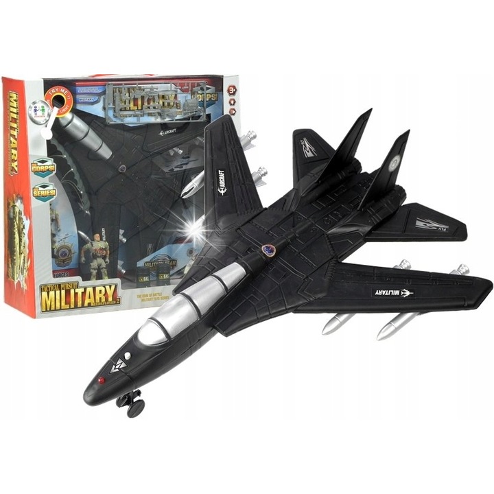 Avion militar cu efecte sonore si luminoase, set cu 2 soldati si accesorii, 40x35x11cm