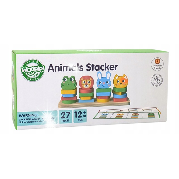 Montessori puzzle készlet 27 db-os, állatos, WOOPIE, különböző formák és színek, 12 hónap+