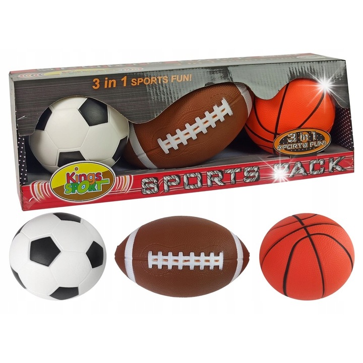 3 az 1-ben labdakészlet: foci, kosárlabda, baseball, többszínű, 12 cm