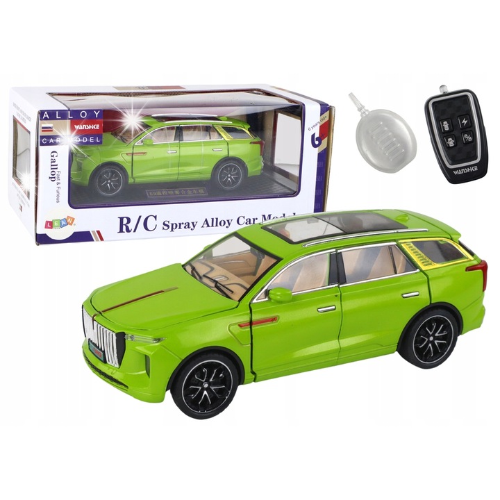 RC кола от алуминий LEAN Toys 1:24, зелена, звукови ефекти, размери 20x7,5x7,5см