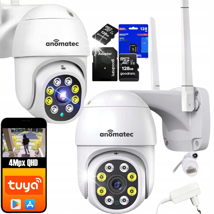 Въртяща се WiFi камера за наблюдение 4MP, с 128GB microSD карта, устойчива на атмосферни влияния, IP63