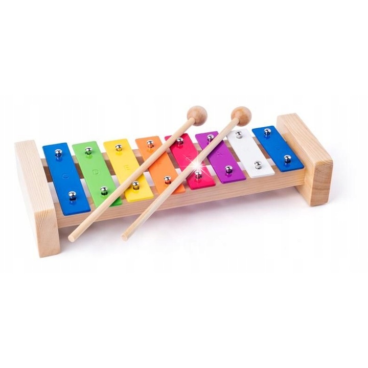 Woodyland fém cintányérok, 8 hangszín, színes, 26x10,5x4,5cm, 2 ütővel