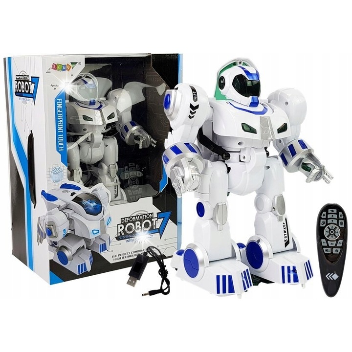 Летящ робот играчка LEAN Toys, интерактивен, бял, 28x20x16см, с функция за танцуване и дистанционно управление