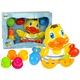 LEAN Toys 5MBTLUHPMR fürdőjáték készlet, úszó kacsa tapadókorongokkal, formák (hal, kagyló) és egymásra rakható kockák, többszínű, 22 x 25 x 7 cm