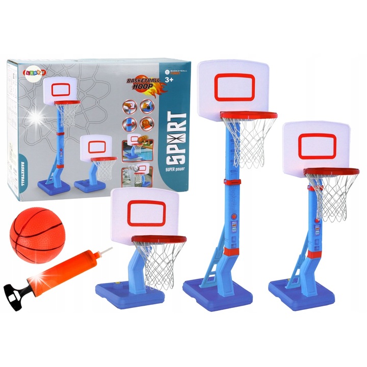 Állítható magasságú kosárlabda palánk labdával és pumpával, LEAN Toys, 70-138cm, kék, gyerekeknek