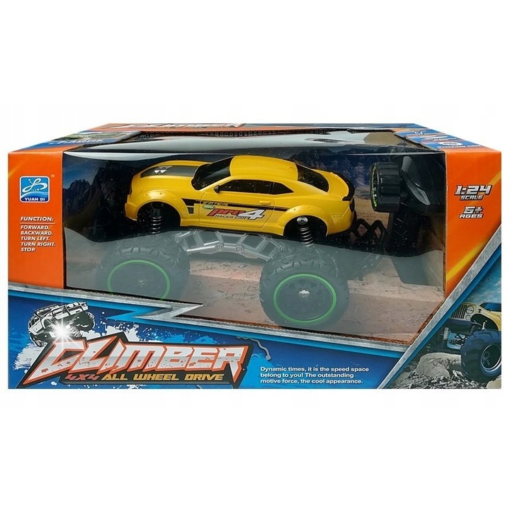 Кола R/C LEAN Toys, 6.5 км/ч, големи гуми, жълта, 24x14.5x13см, комплект с контролер