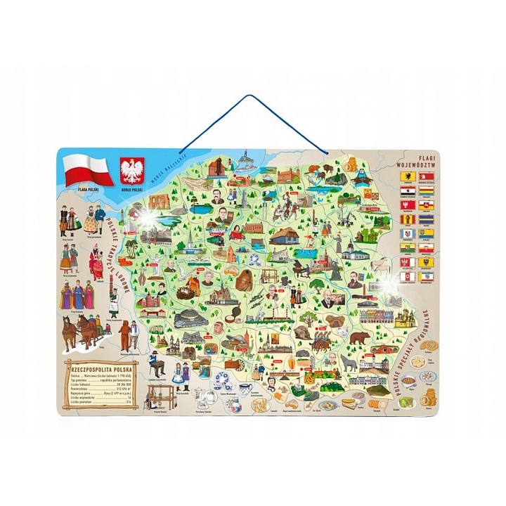 Mágneses puzzle, Woodyland, Lengyelország térképe XXL, 169 darab, 67x47cm, 4+ év