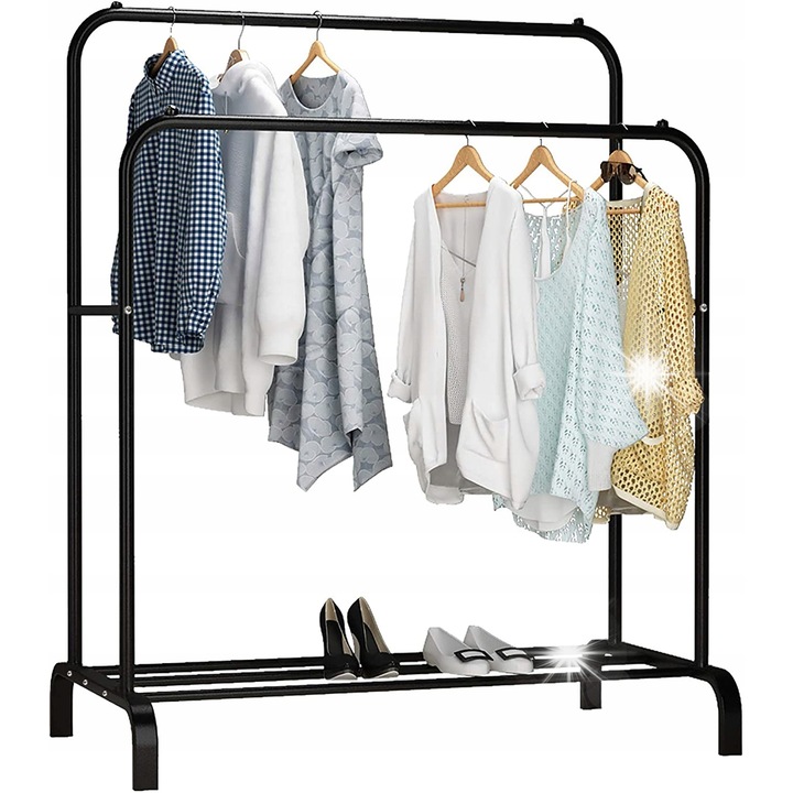 Cuiere metalic UDEAR, negru, 110x54x150cm, cu spatiu de depozitare dublu, pentru haine si incaltaminte