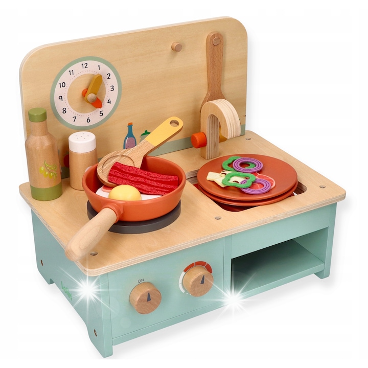 Fajáték konyha gyerekeknek, Lelin, kiegészítőkkel, 32x20x27cm, pasztell színek, 3+ év