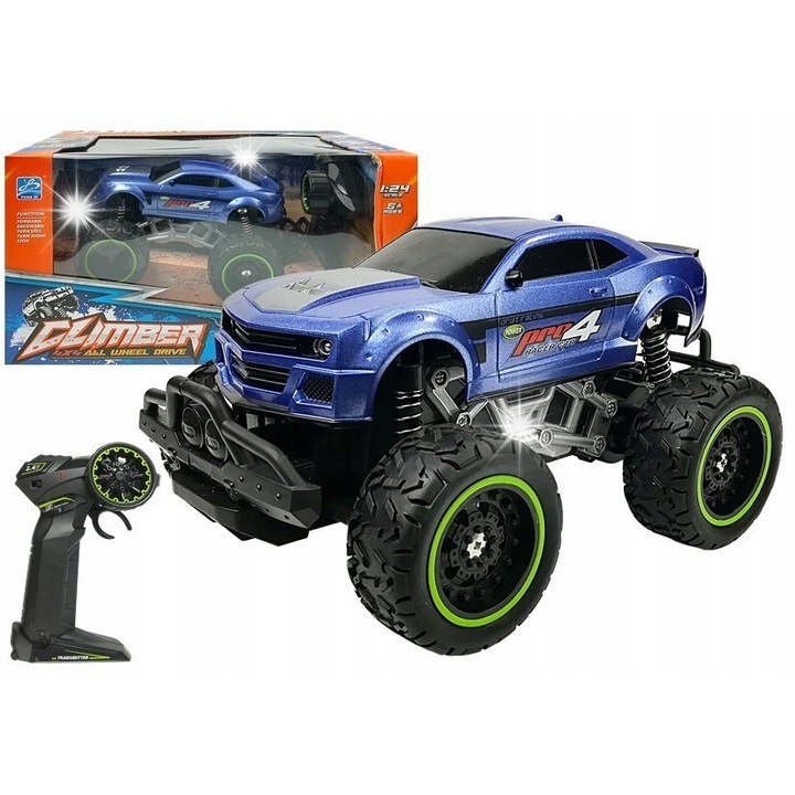 Masinuta R/C LEAN Toys, 6.5 km/h, roti mari, albastra, 23x14.5x12.5cm, set cu controler