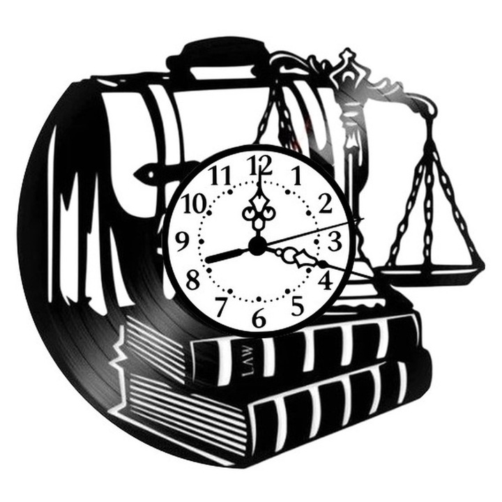 Стенен часовник, Justitia, рециклиран винил, 30см, черен