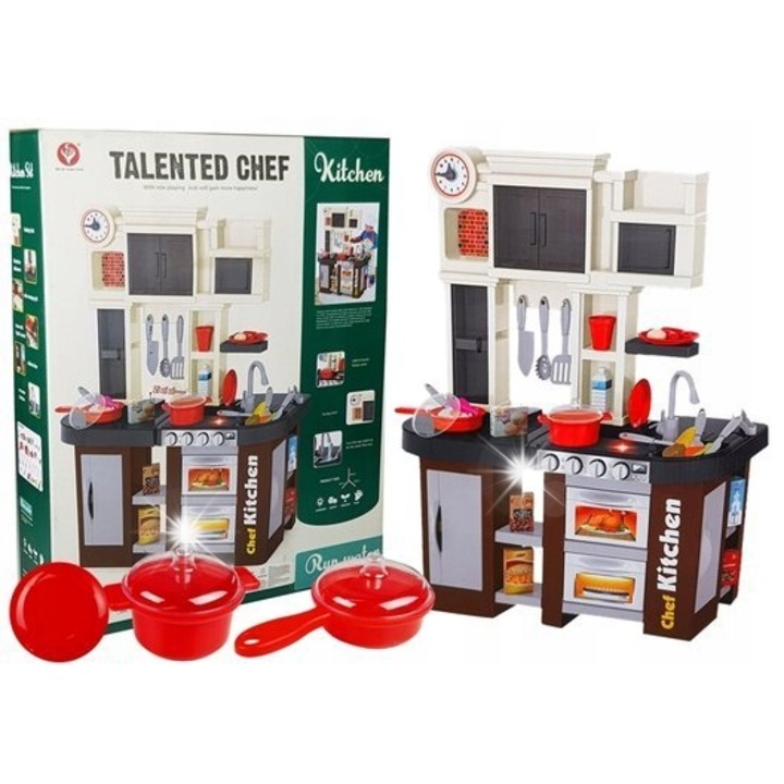 Gyermek konyha, LEAN Toys, 58 részes készlet, vízzel és hangokkal, többszínű, 84x63x65cm