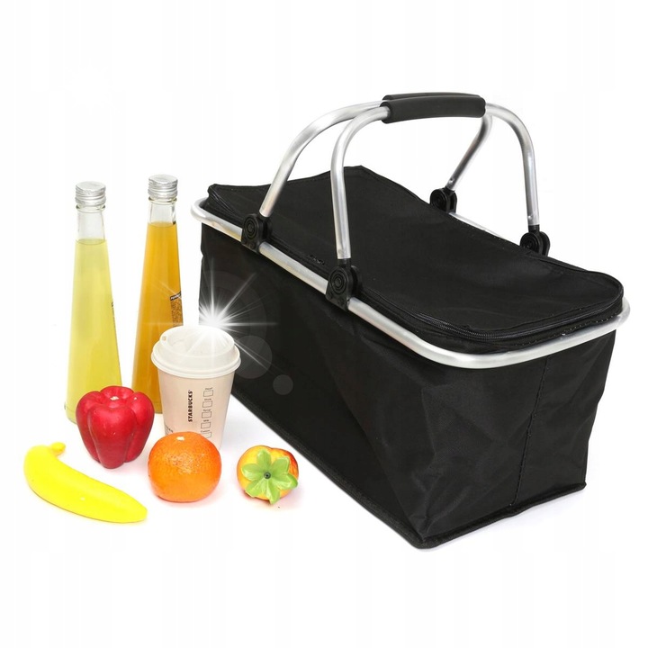 Összecsukható piknikkosár, 30L, Oxford anyag, mérete 47x28x5cm, vízálló, puha fogantyúkkal