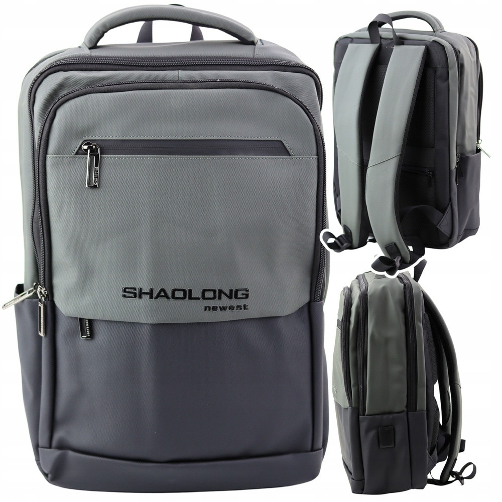 Rucsac urban business cu USB, 3 compartimente, 16L, gri inchis