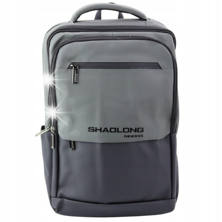 Hátizsák USB porttal, 3 rekeszes, 16L, 41x29x14cm, szürke/fekete