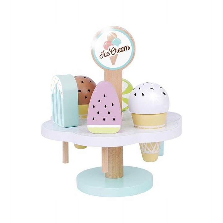 Fából készült mágneses fagylalt játékszett, Tooky Toy, 5 fagylalt, tartó