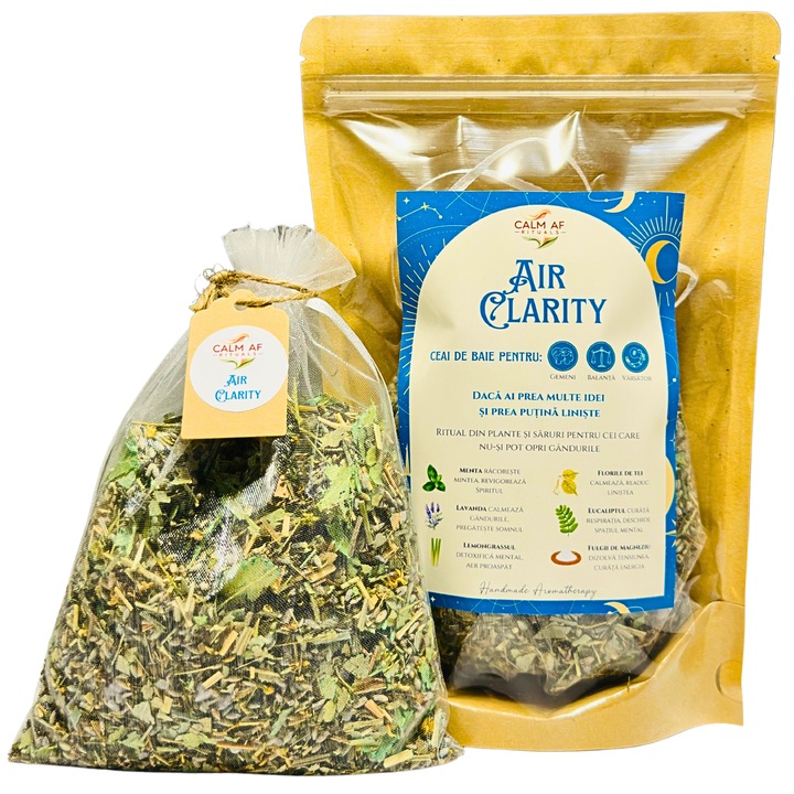 Ceai de Baie "Air Clarity" pentru Zodii de Aer (Gemeni, Balanta, Varsator) - Mix de Plante, Uleiuri Esentiale, Fulgi de Magneziu - Relaxare, Rituals, Cadou Zodii - Handmade, 100g
