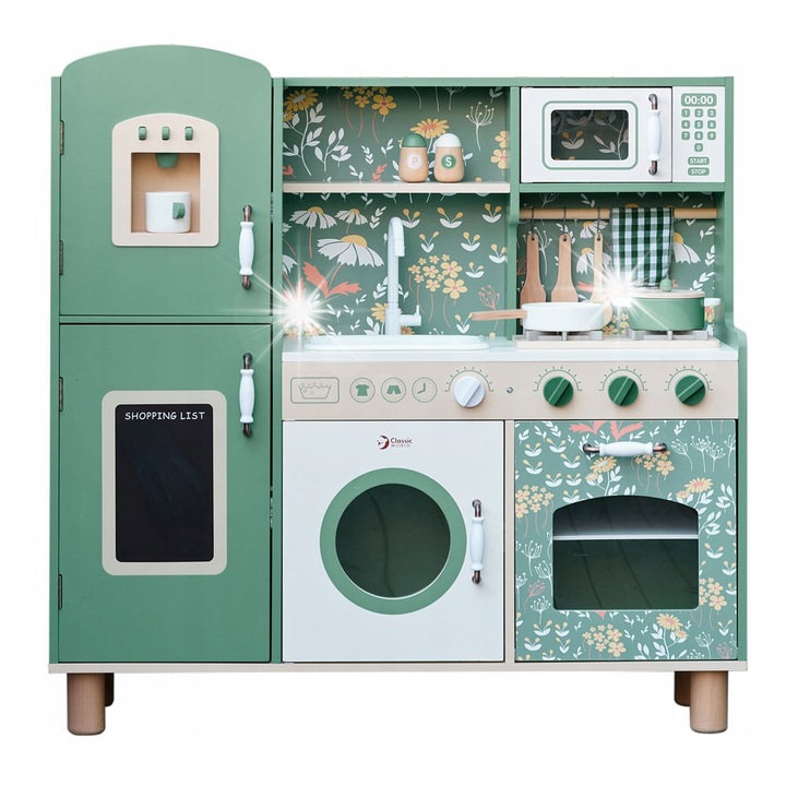 Classic World fa gyerekkonyha, zöld, 15 részes, 90,7x33,8x90cm