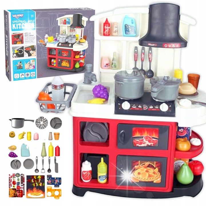 Interaktív konyha XL, Woopie, folyóvíz, gőz, 18 részes szett, piros