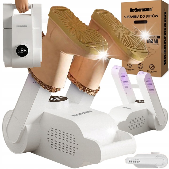 Uscator electric pentru incaltaminte, HECKERMANN, alb, 180W, dezinfectie UV, 250x160mm