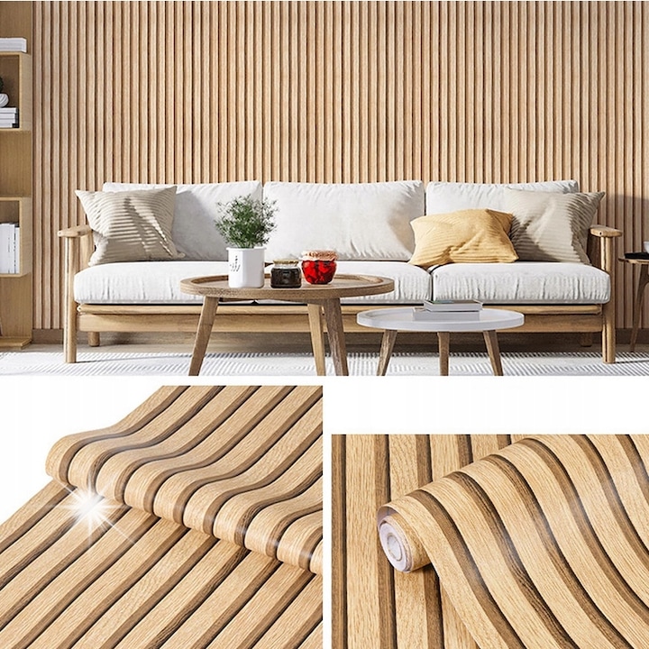 Самозалепващ се 3D тапет, имитация на дърво, 10м x 0,45м, PVC, водоустойчив