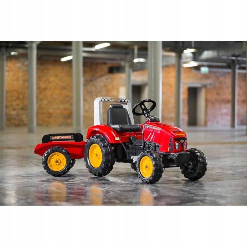 Tractor pe pedale cu remorca Falk Red Supercharger, 3 ani+, 50kg, roti ...