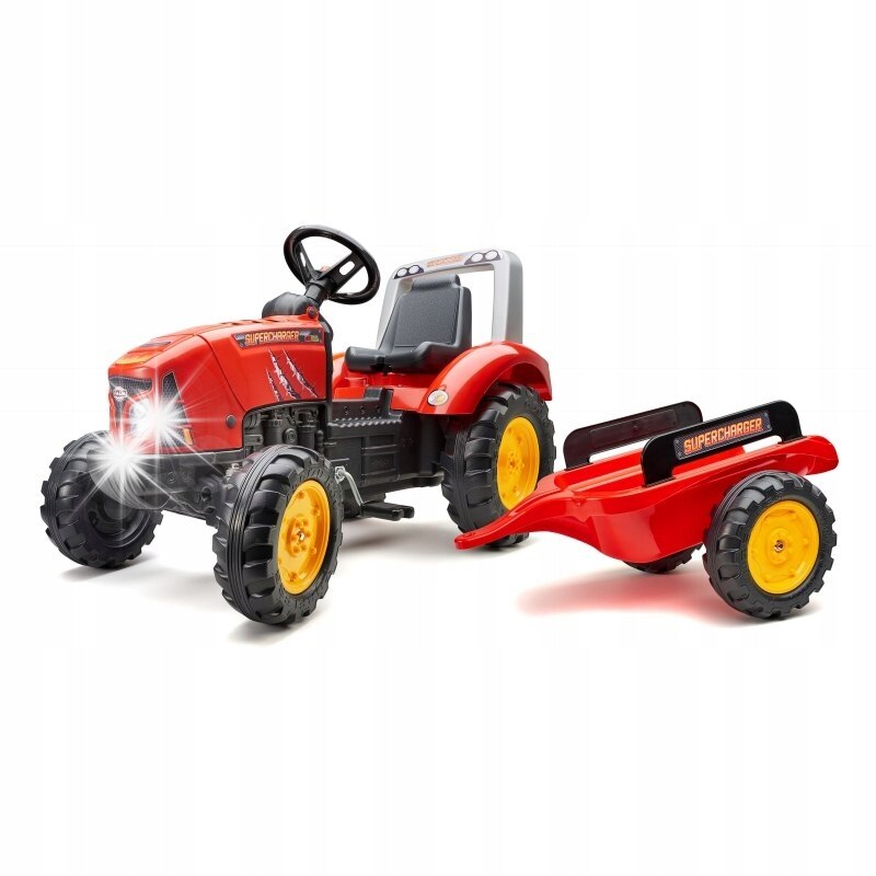 Tractor pe pedale cu remorca Falk Red Supercharger, 3 ani+, 50kg, roti ...