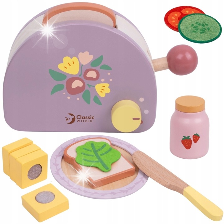 Játék kenyérpirító kiegészítőkkel 13 db, Classic World, 17x19x11cm, Többszínű