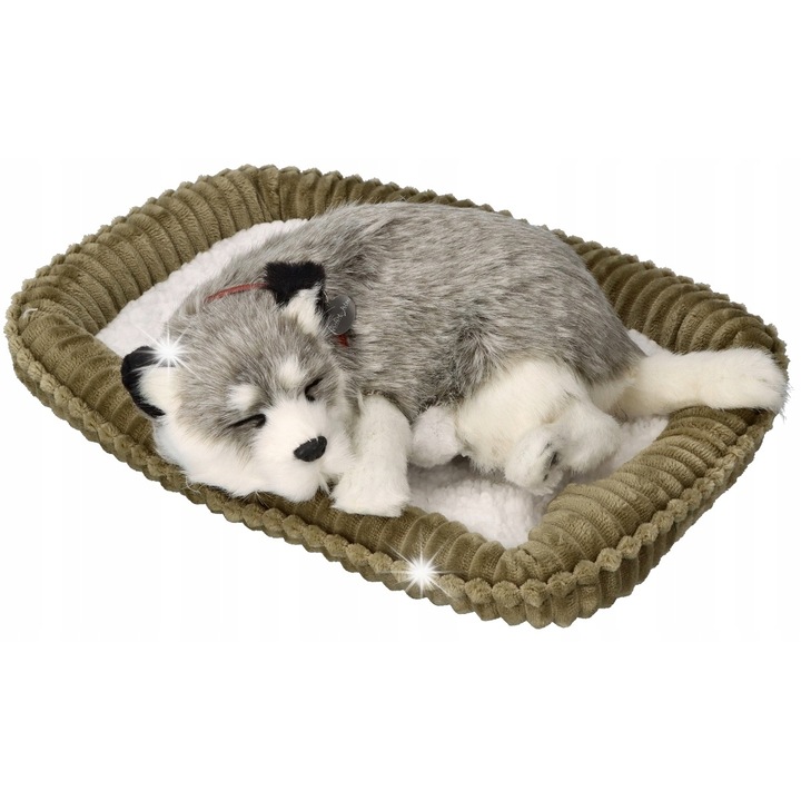 Кученце хъски, което диша Perfect Petzzz, комплект с легло, възглавница, четка, 24x20x7,5см