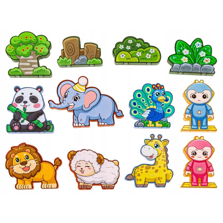 3D конструктор с магнитни светещи блокчета, Woopie, 124 елемента, животни, 34x7,5x27см