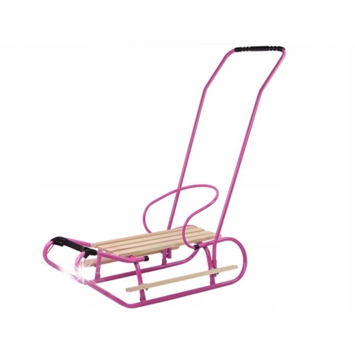 Fém szánkó háttámlával és tolókarral, LEAN Toys, rozsdamentes, 120x40x35cm, max. 75kg