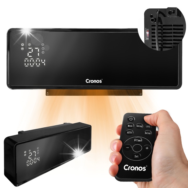 Аеротерма Cronos BPT-2000B, 2000W, черен, с дистанционно управление, монтажен комплект